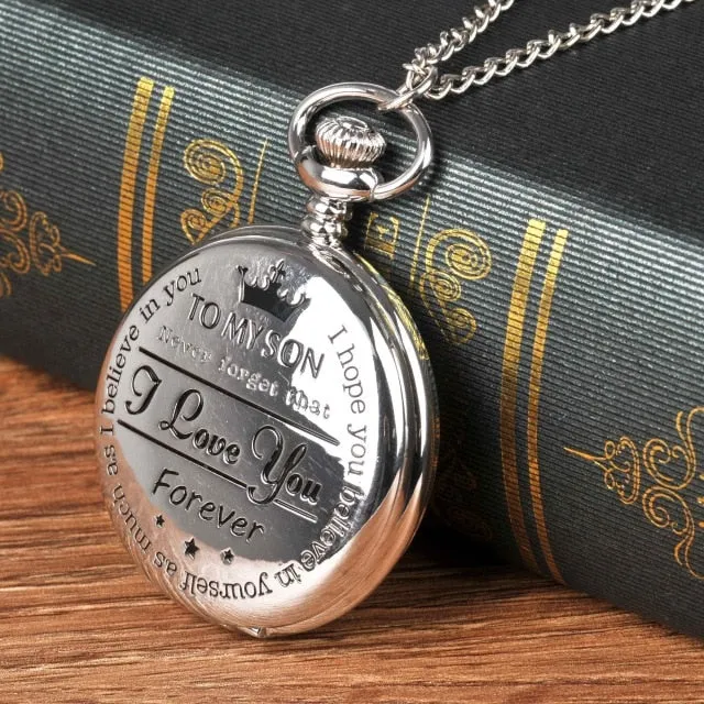 "To My Son I Love You "Series Pocket Watch Fashion Retro Roman Numeralsx Pocket Watch Pendant With Chain Quartz Unisex Nice Gift