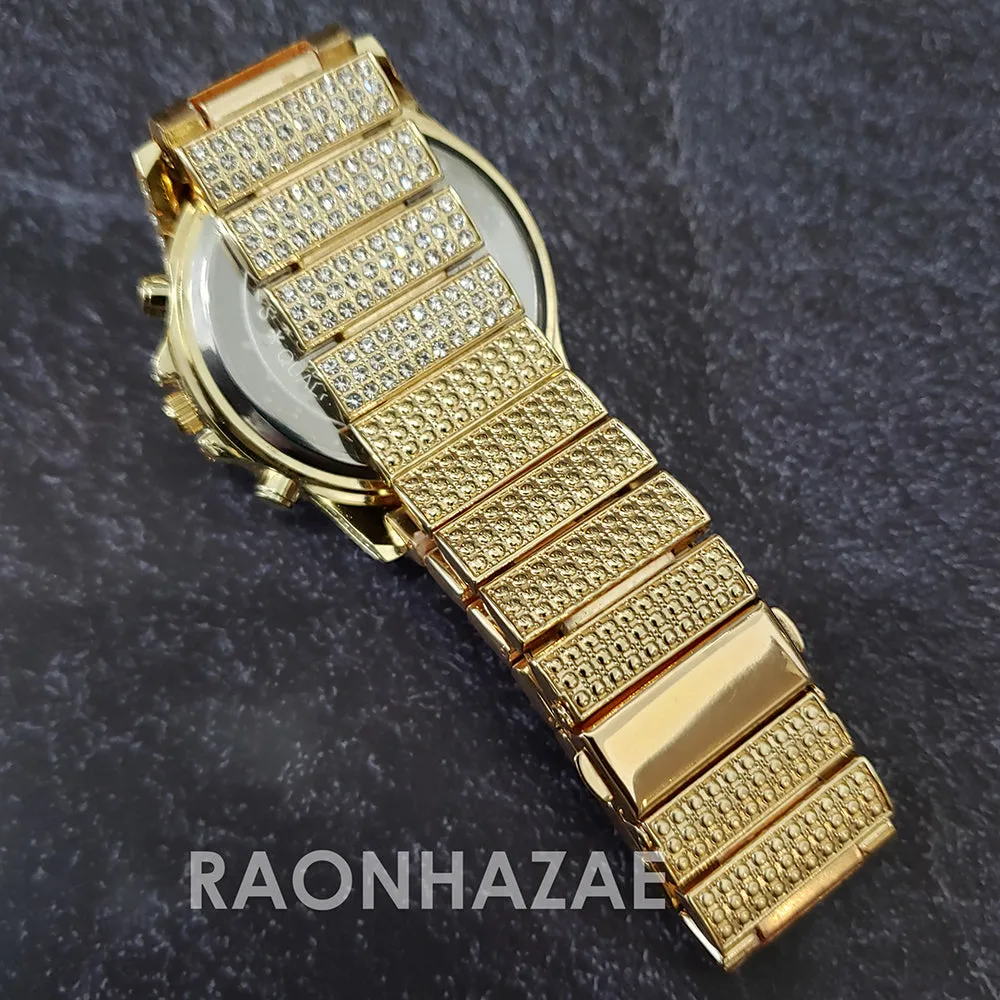 Raonhazae Hip Hop Iced Lab Diamond 14K Drake Drizzy Gold Plated Black Face Watch with Stone