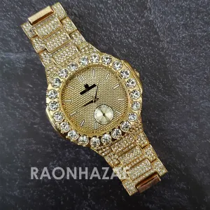 Raonhazae Hip Hop Iced Lab Diamond Meek Mill Drake 14K Gold Plated Watch with 12mm Cuban Link Bracelet Set