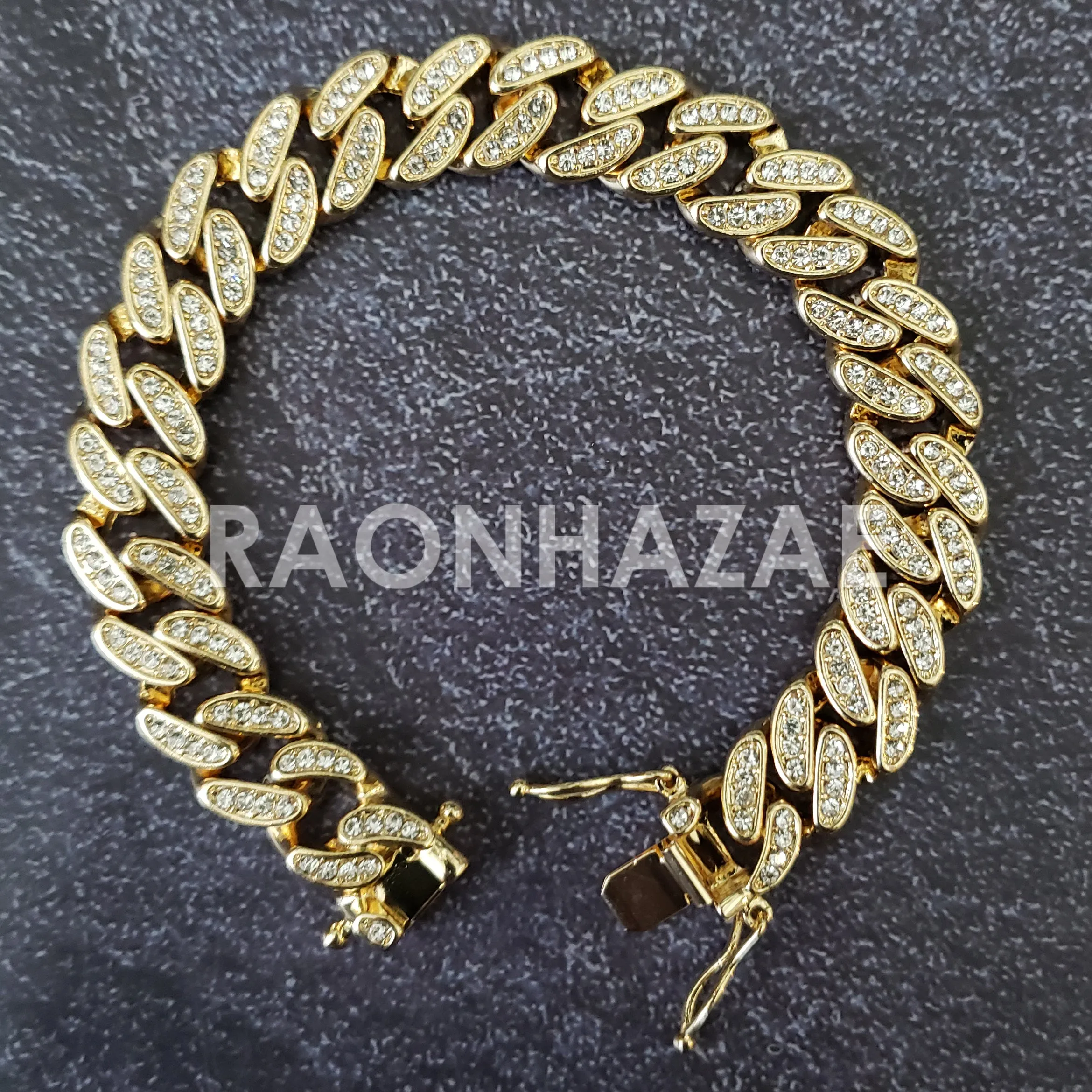 Raonhazae Hip Hop Iced Lab Diamond Meek Mill Drake 14K Gold Plated Watch with 12mm Cuban Link Bracelet Set