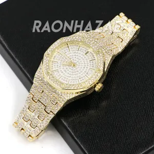 Raonhazae Men's Gold Simulated Hip Hop Iced Bezel Lab Diamond Watch - G03