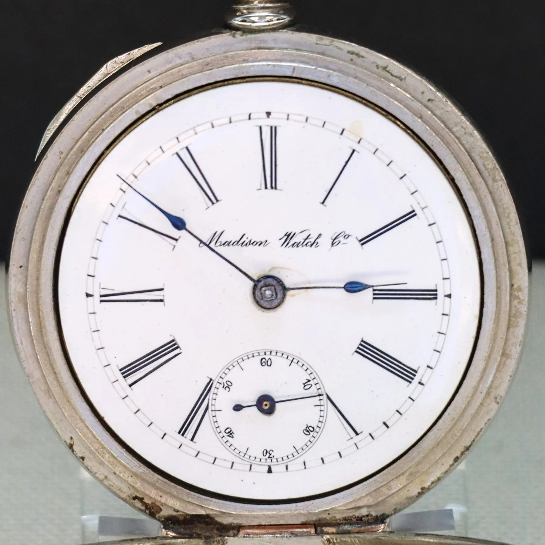 RARE! 1900s Madison Watch Co. Pocket Watch 18s Openface Key Wind Silveroid