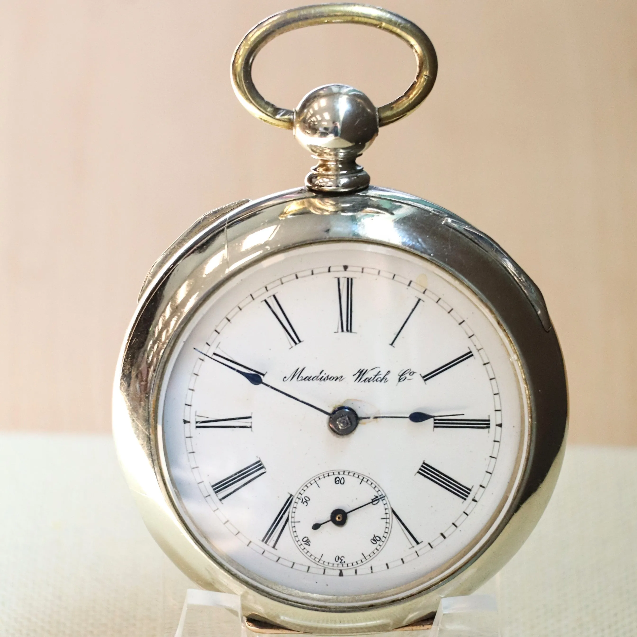 RARE! 1900s Madison Watch Co. Pocket Watch 18s Openface Key Wind Silveroid