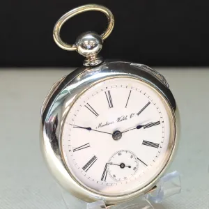 RARE! 1900s Madison Watch Co. Pocket Watch 18s Openface Key Wind Silveroid