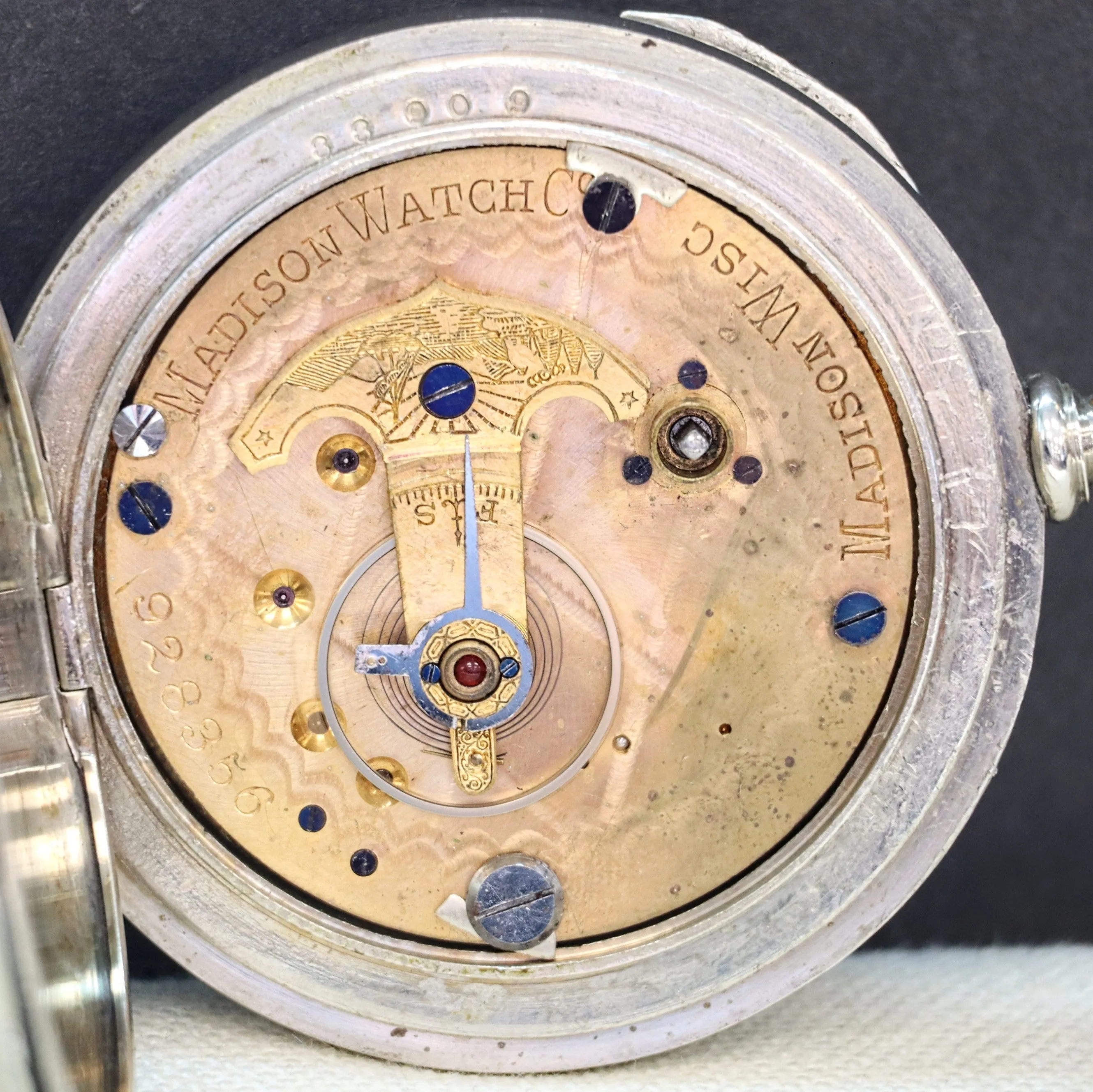 RARE! 1900s Madison Watch Co. Pocket Watch 18s Openface Key Wind Silveroid