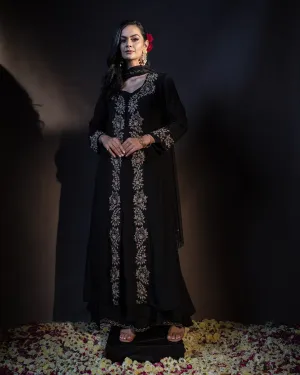 Raven Black Embroidered Salwar Suit Set