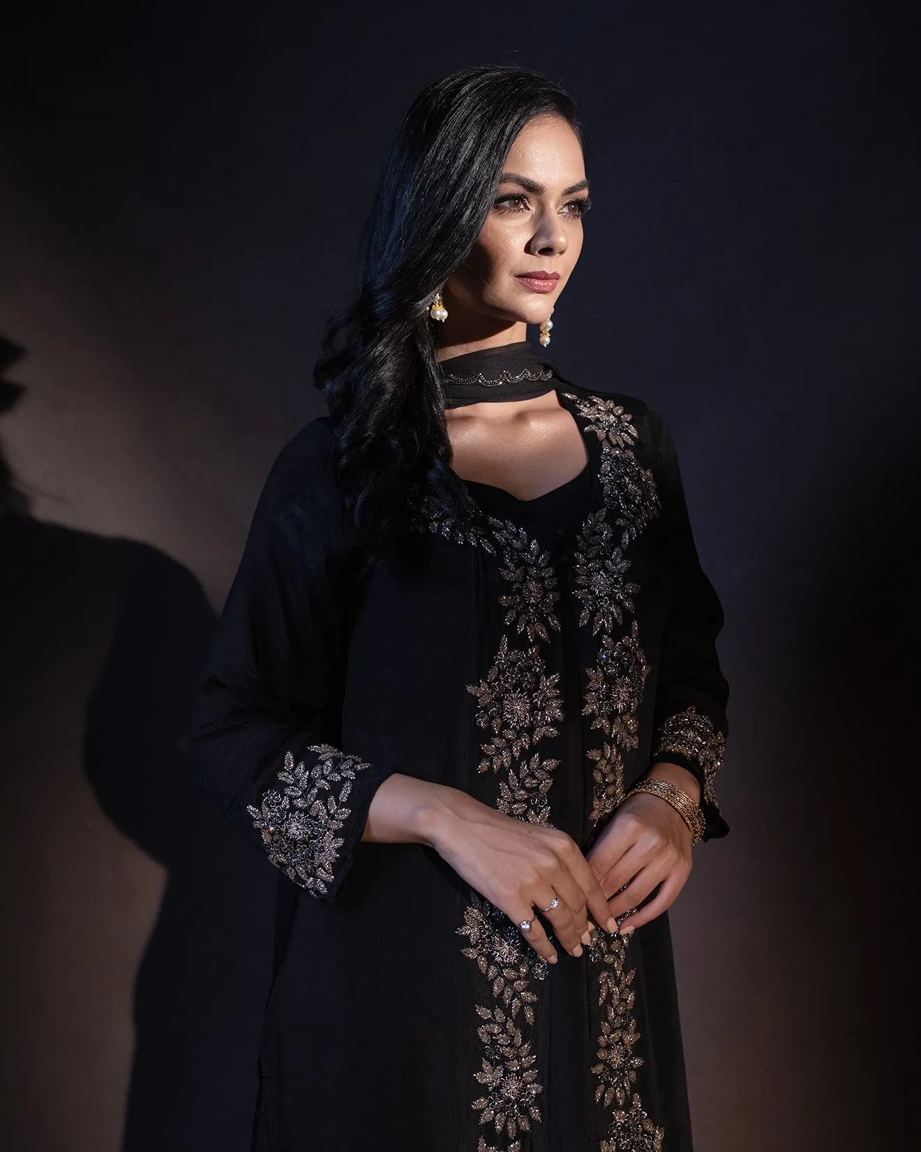 Raven Black Embroidered Salwar Suit Set