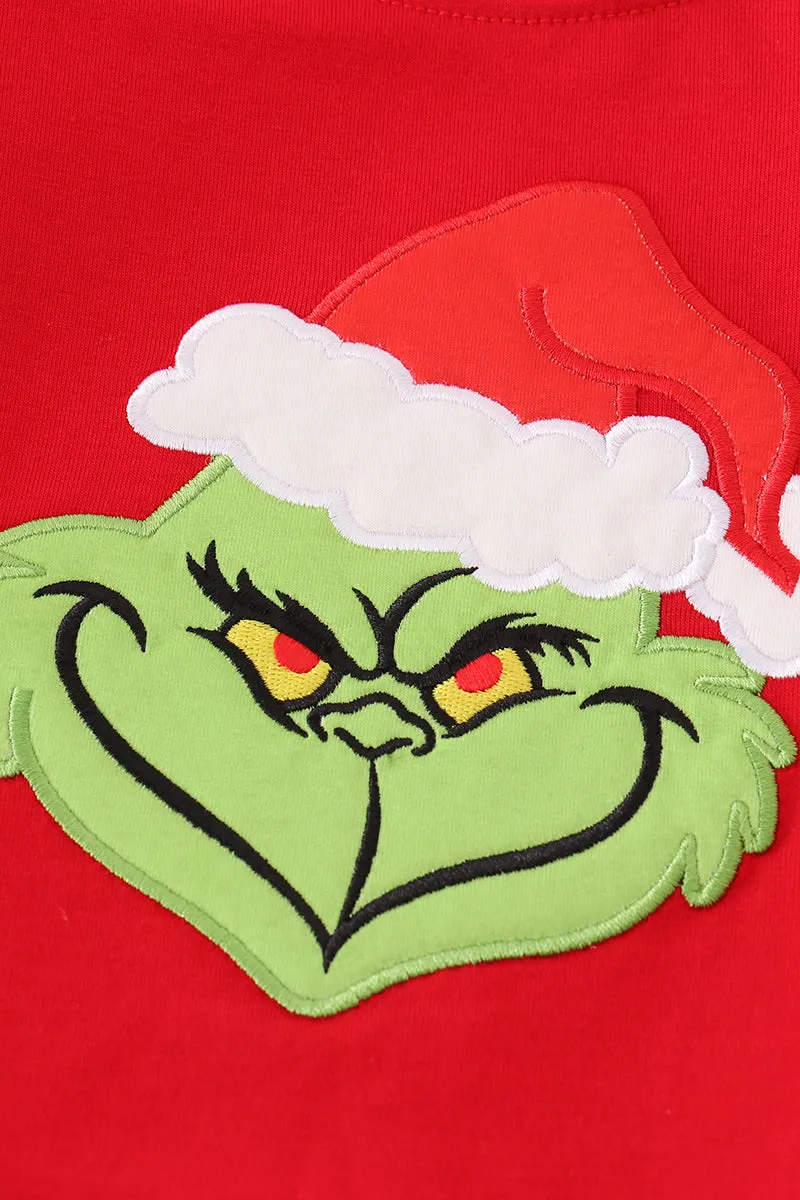 Red Christmas Grinch Applique Boy Pajamas Set