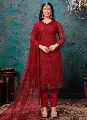 Red Embroidery Designer Salwar Kameez