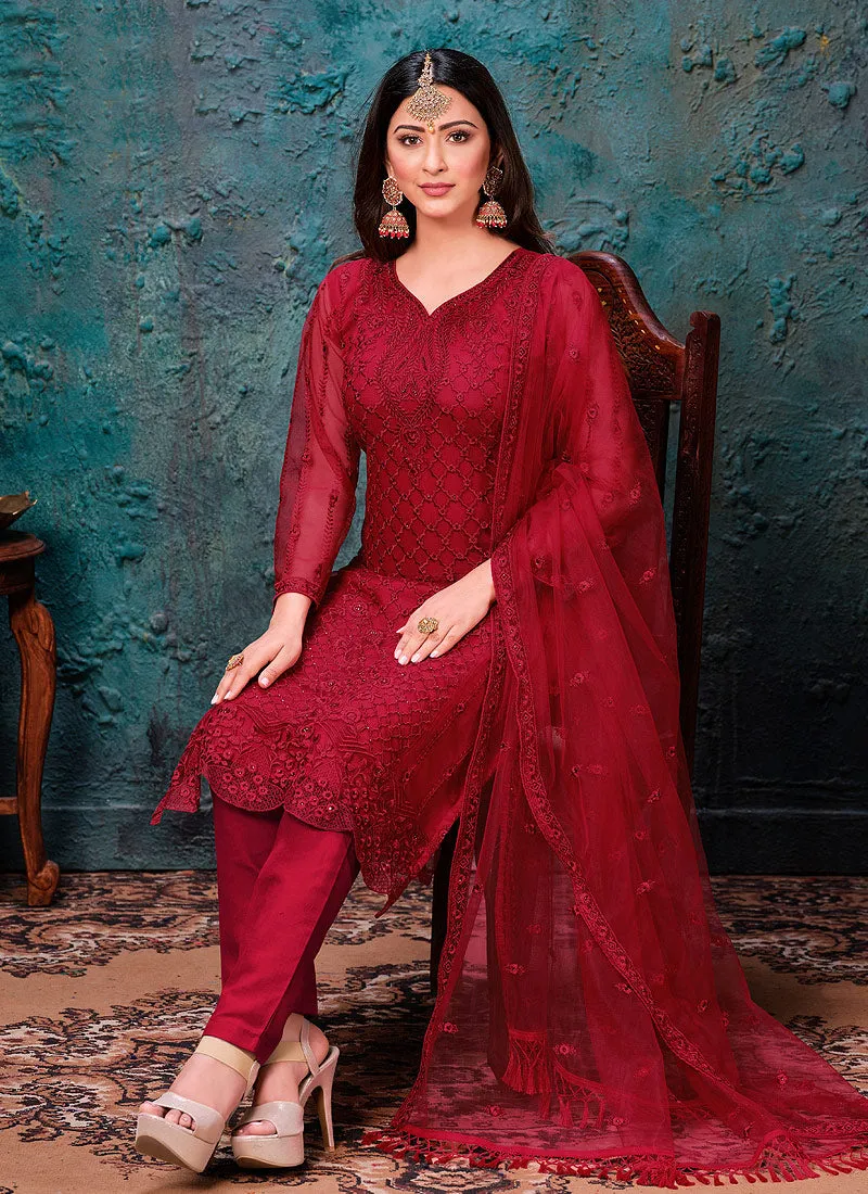 Red Embroidery Designer Salwar Kameez