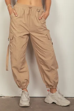 Relaxed Elastic Waist Solid Woven Cargo Pants