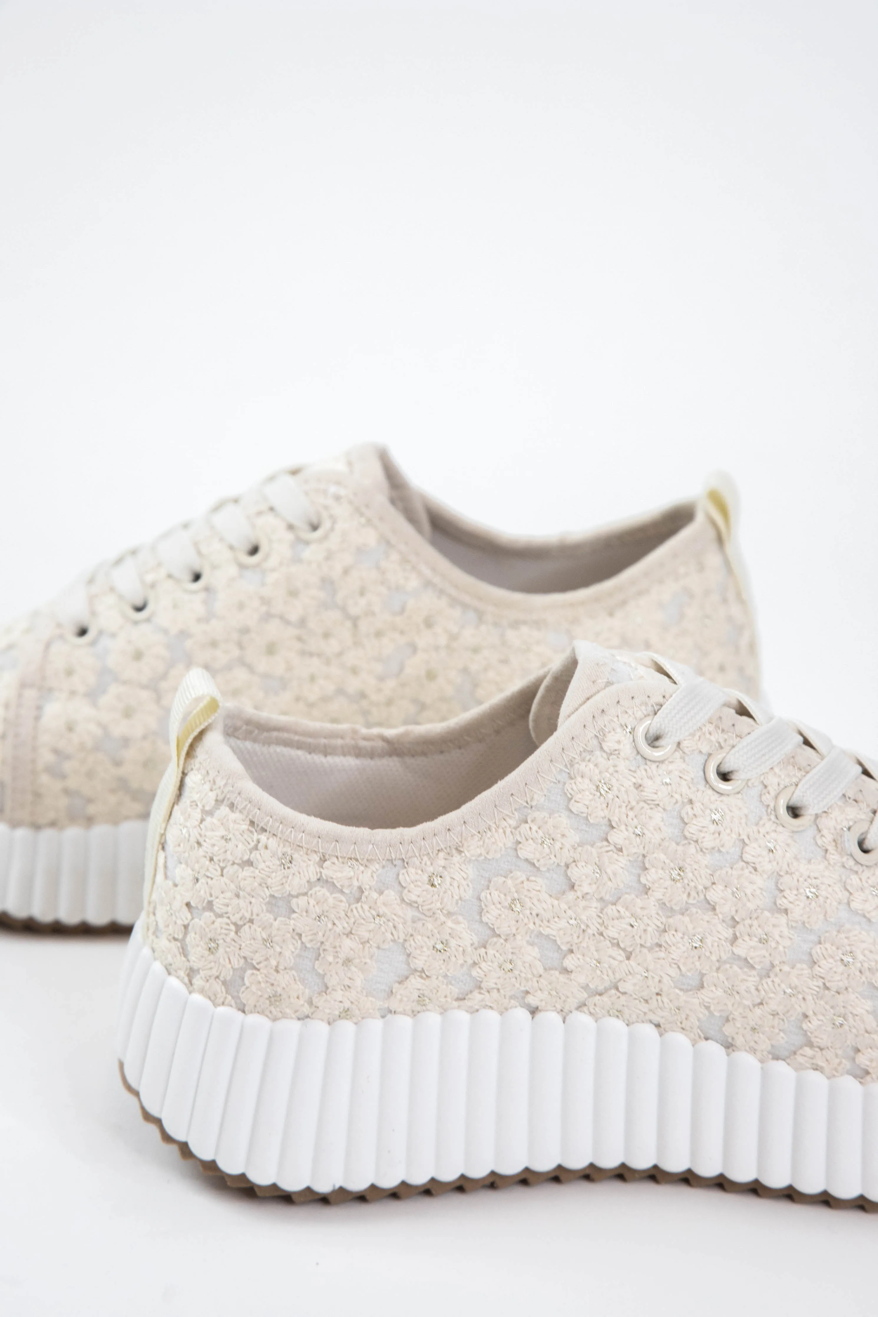 Remi Lace Up Platform Sneakers, Ivory Crochet