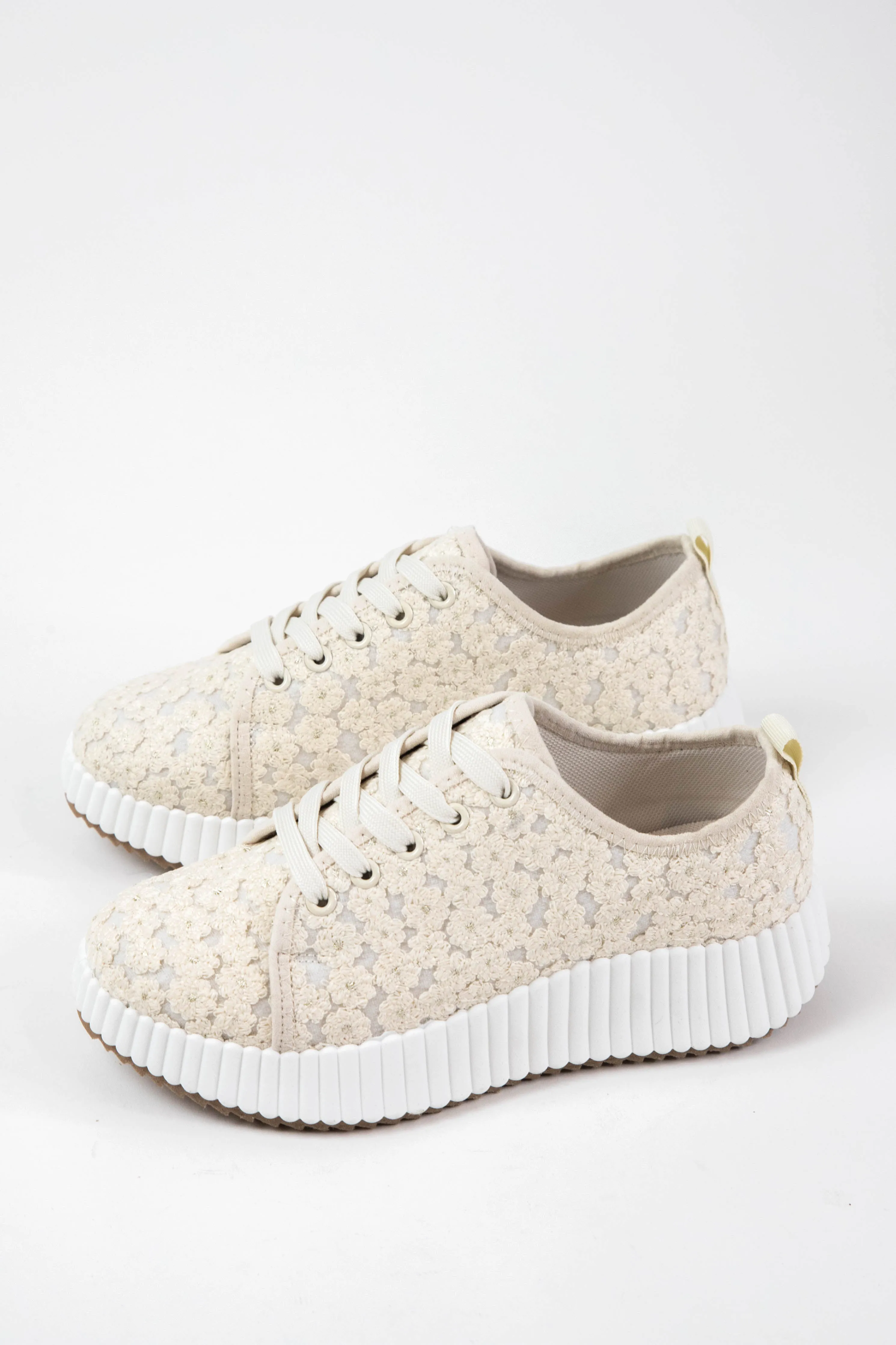 Remi Lace Up Platform Sneakers, Ivory Crochet