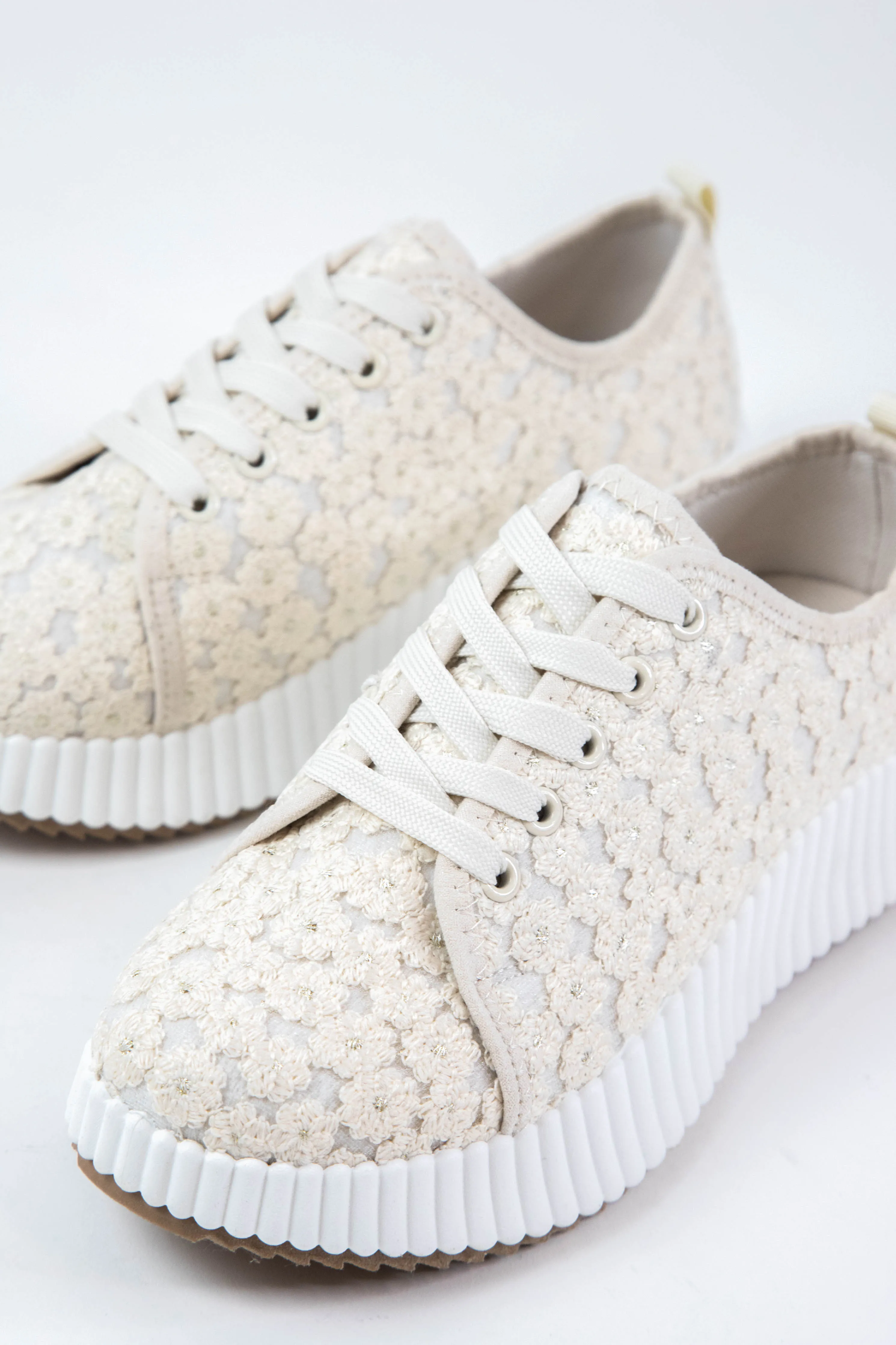 Remi Lace Up Platform Sneakers, Ivory Crochet