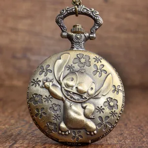 Retro Bronze Lilo & Stitch Pocket Watch Pendant Vintage Cute Koala Necklace Watch With Chain Boy Children Gift