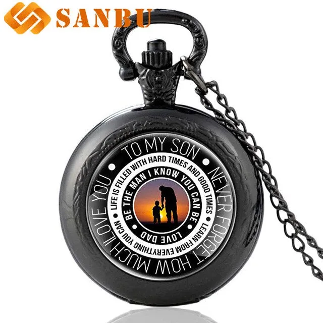 Retro Family Quartz Pocket Watch Vintage Gift to My Son Fashion Child Pendant Necklace Antique Jewelry