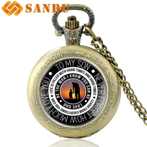 Retro Family Quartz Pocket Watch Vintage Gift to My Son Fashion Child Pendant Necklace Antique Jewelry