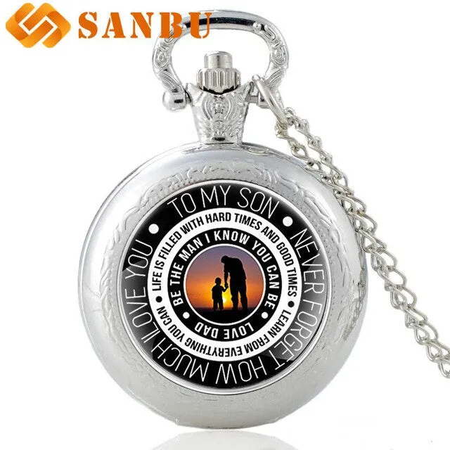 Retro Family Quartz Pocket Watch Vintage Gift to My Son Fashion Child Pendant Necklace Antique Jewelry