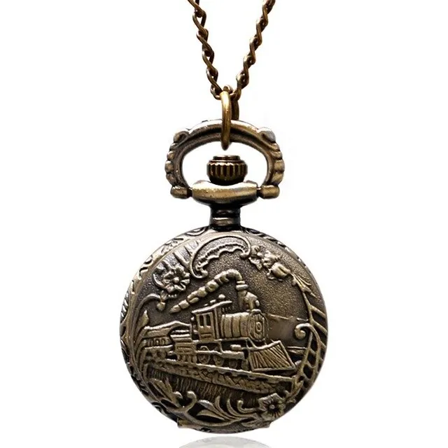 Retro Silver Pocket Watch Train with Flower Relogio De Bolso Quartz Watch with Necklace Chain P456