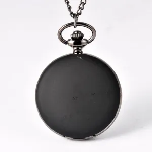 Retro Solid Color Simple Black Quartz Pocket Watch Men Women Smooth Arabic Digital Display Pendant Fob Clock Gift Watch Chain