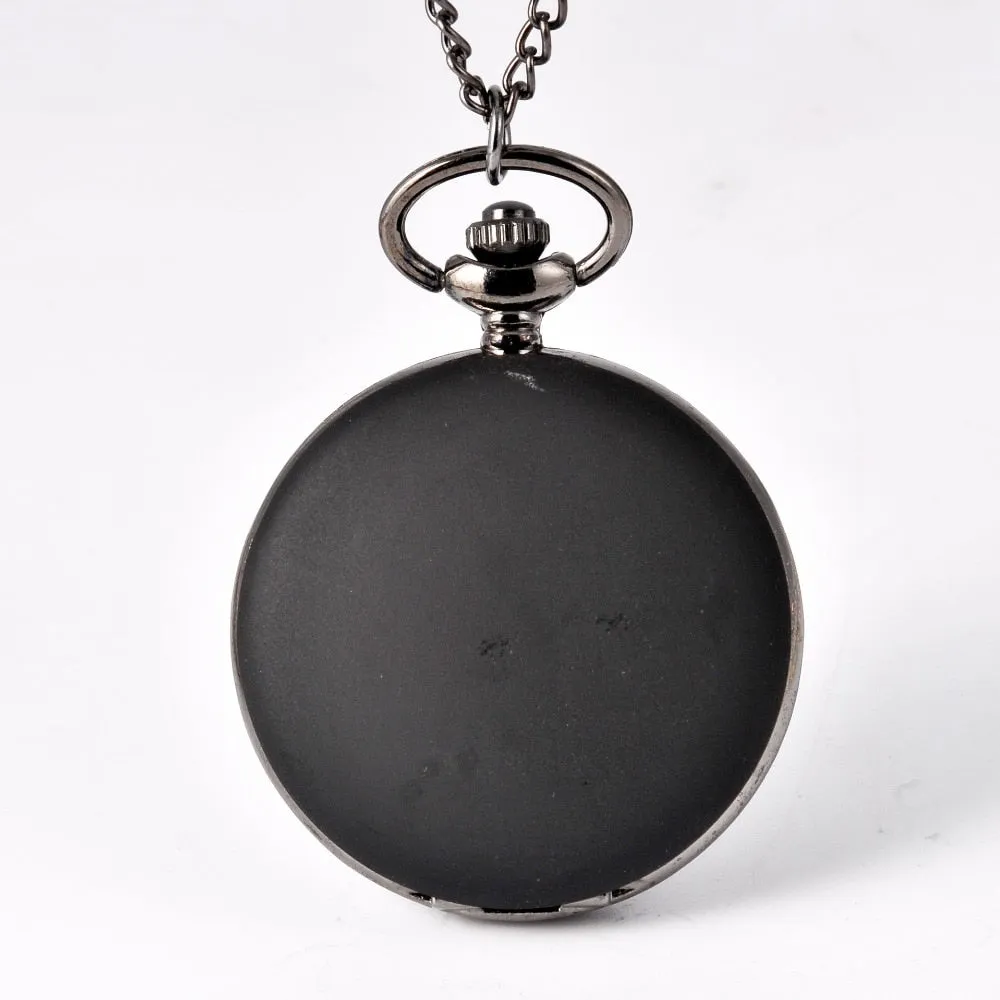 Retro Solid Color Simple Black Quartz Pocket Watch Men Women Smooth Arabic Digital Display Pendant Fob Clock Gift Watch Chain
