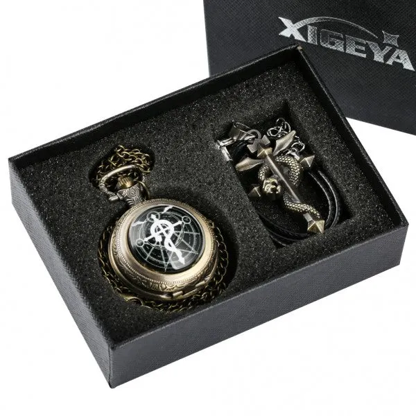 Retro Tone Full-metal Alchemist High Grade Gifts Sets Pocket Watch Cosplay Edward Erich Anime Japan Anime Necklace Clock