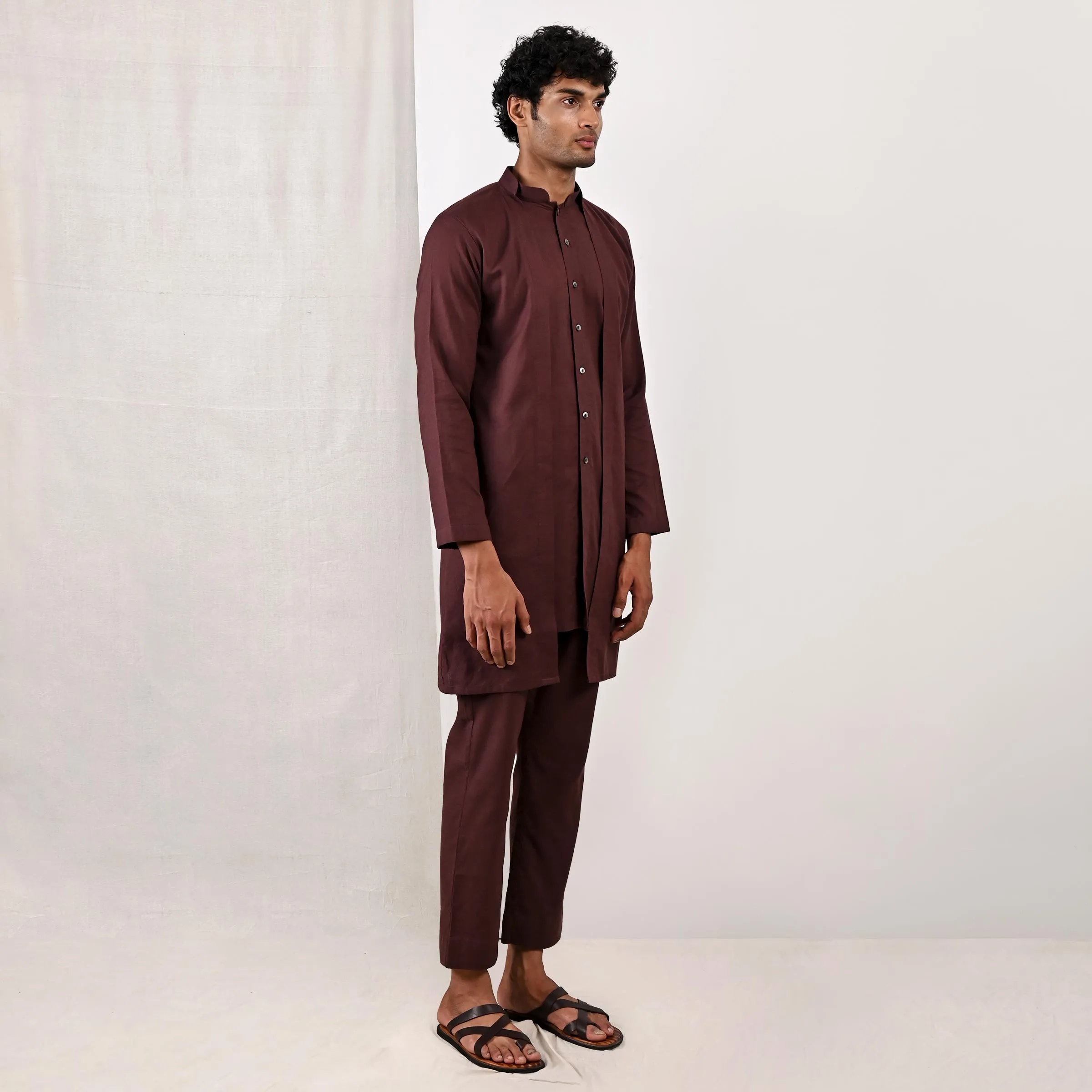 Reuben - Dark Mahogany Short Kurta Set