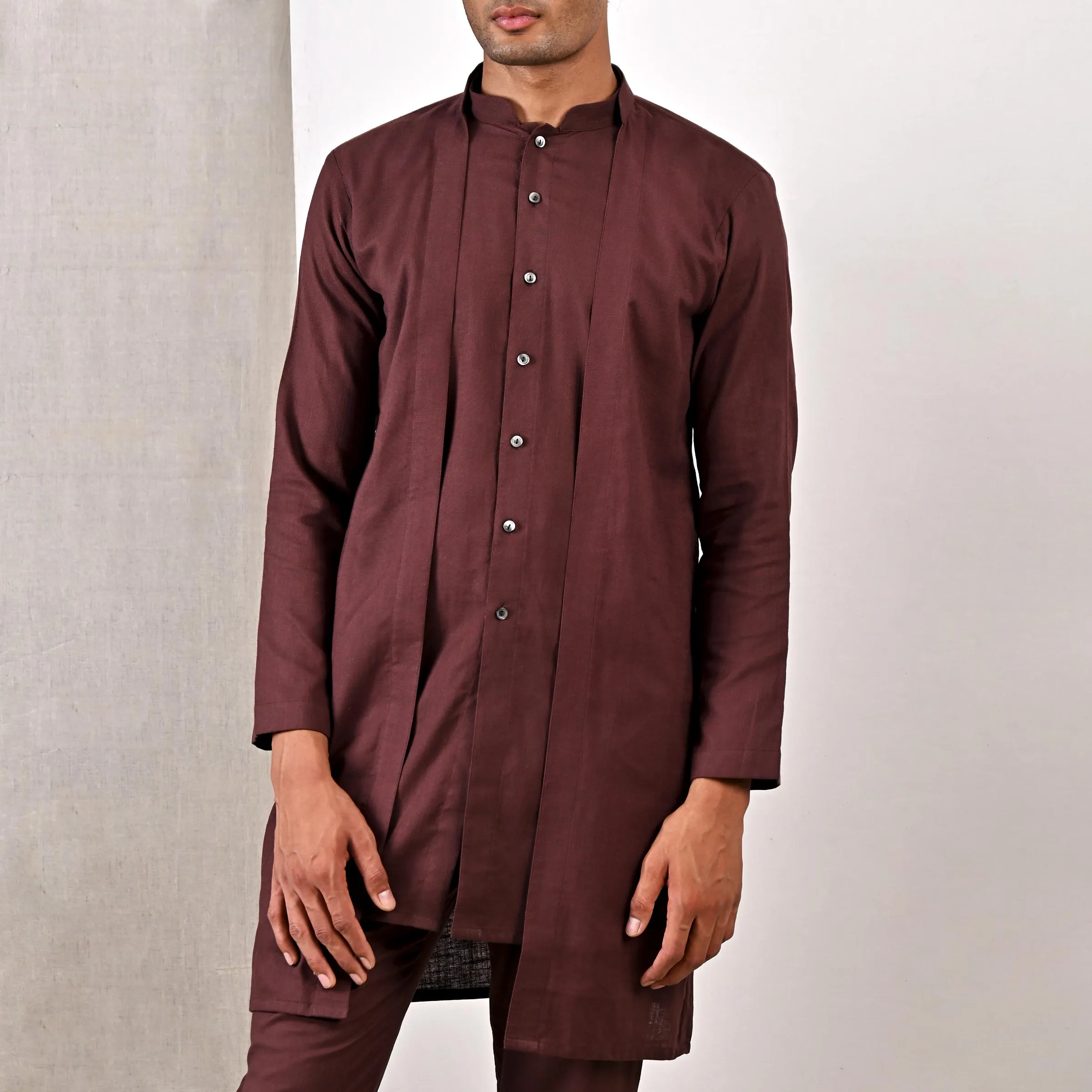 Reuben - Dark Mahogany Short Kurta Set