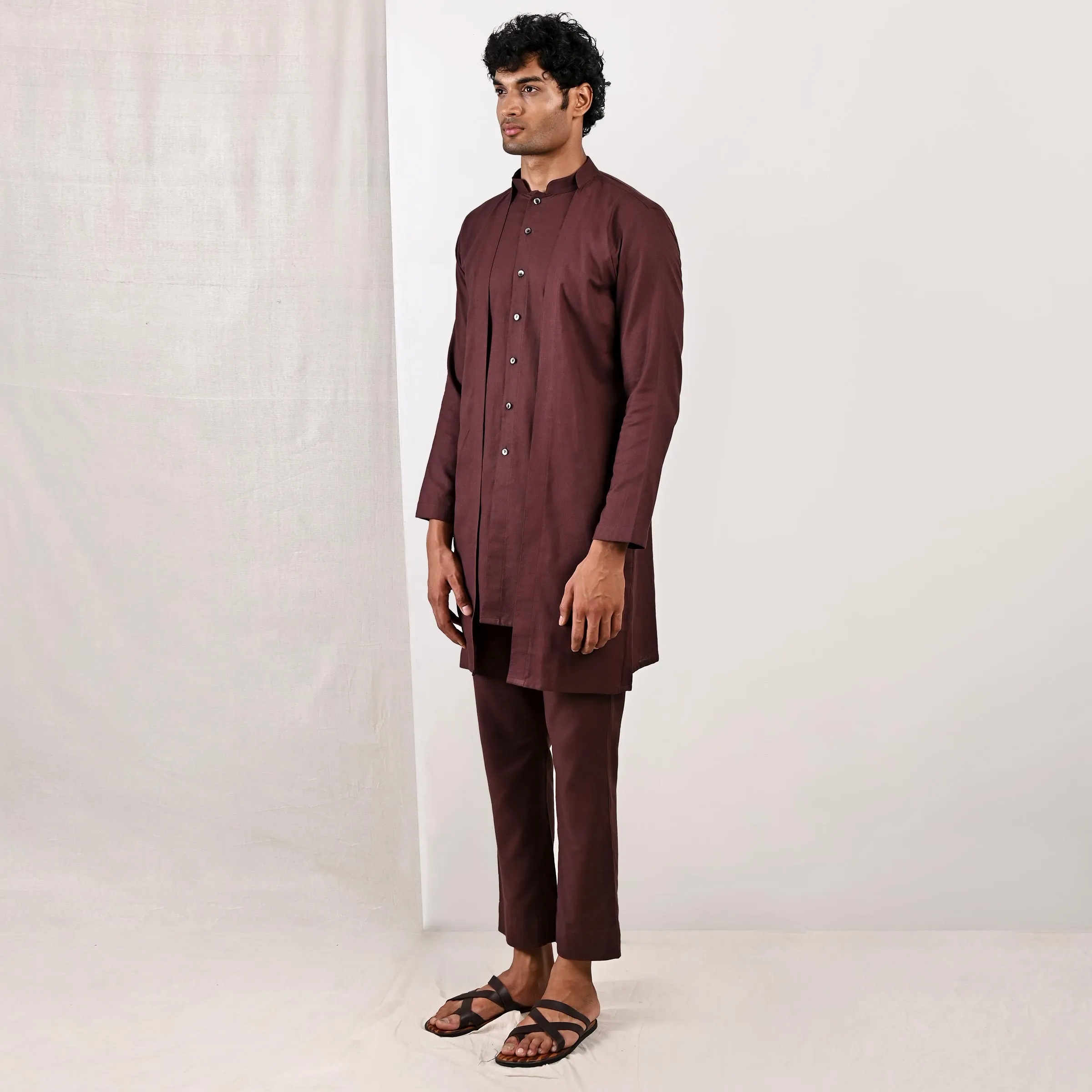 Reuben - Dark Mahogany Short Kurta Set