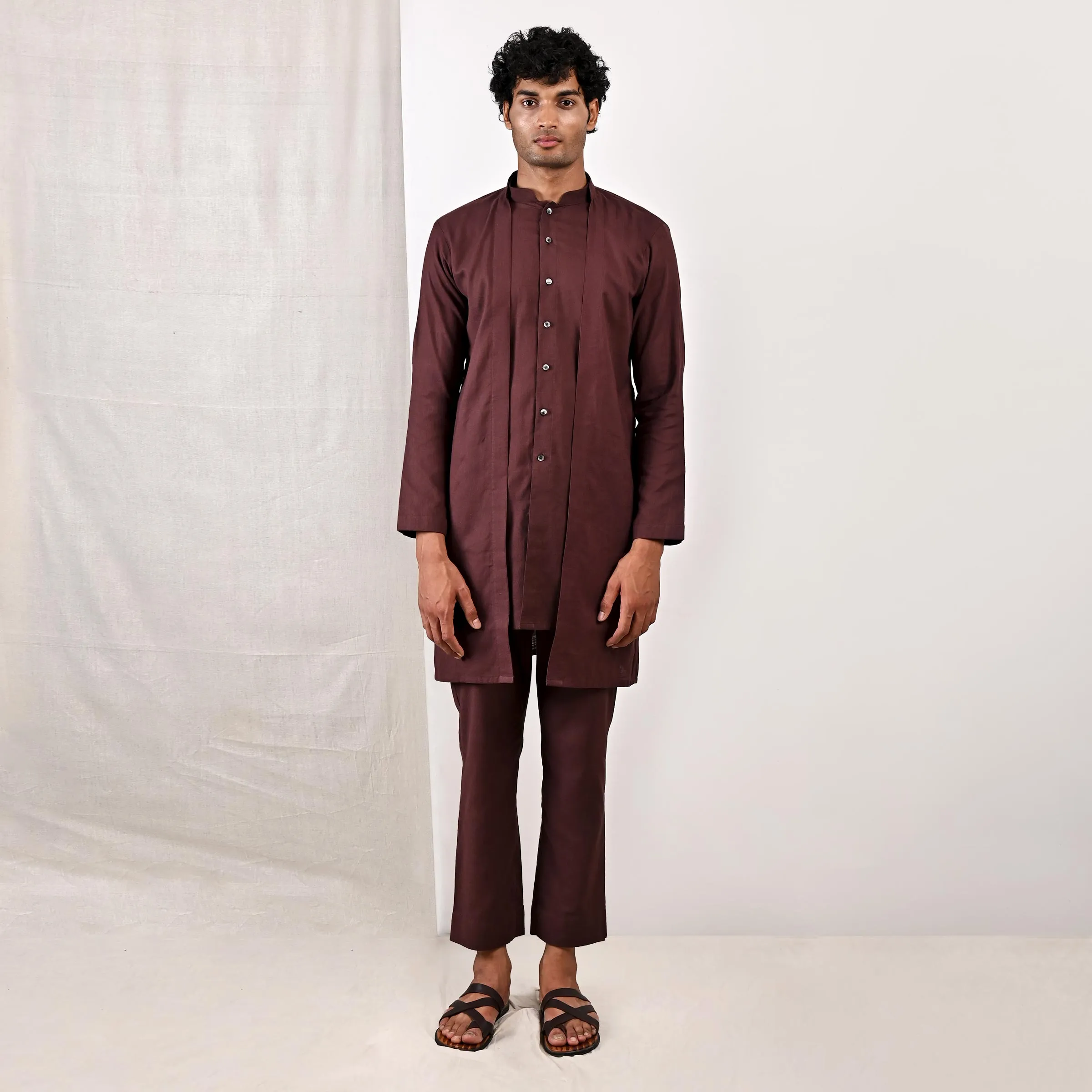 Reuben - Dark Mahogany Short Kurta Set