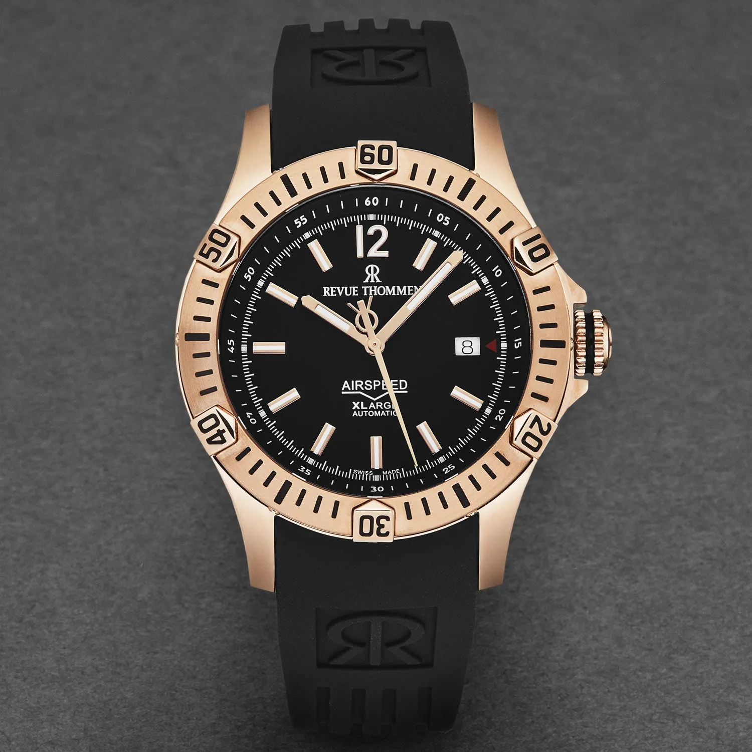 Revue Thommen Men's 'Air speed' Black Dial Black Rubber Strap Automatic Watch 16070.4667