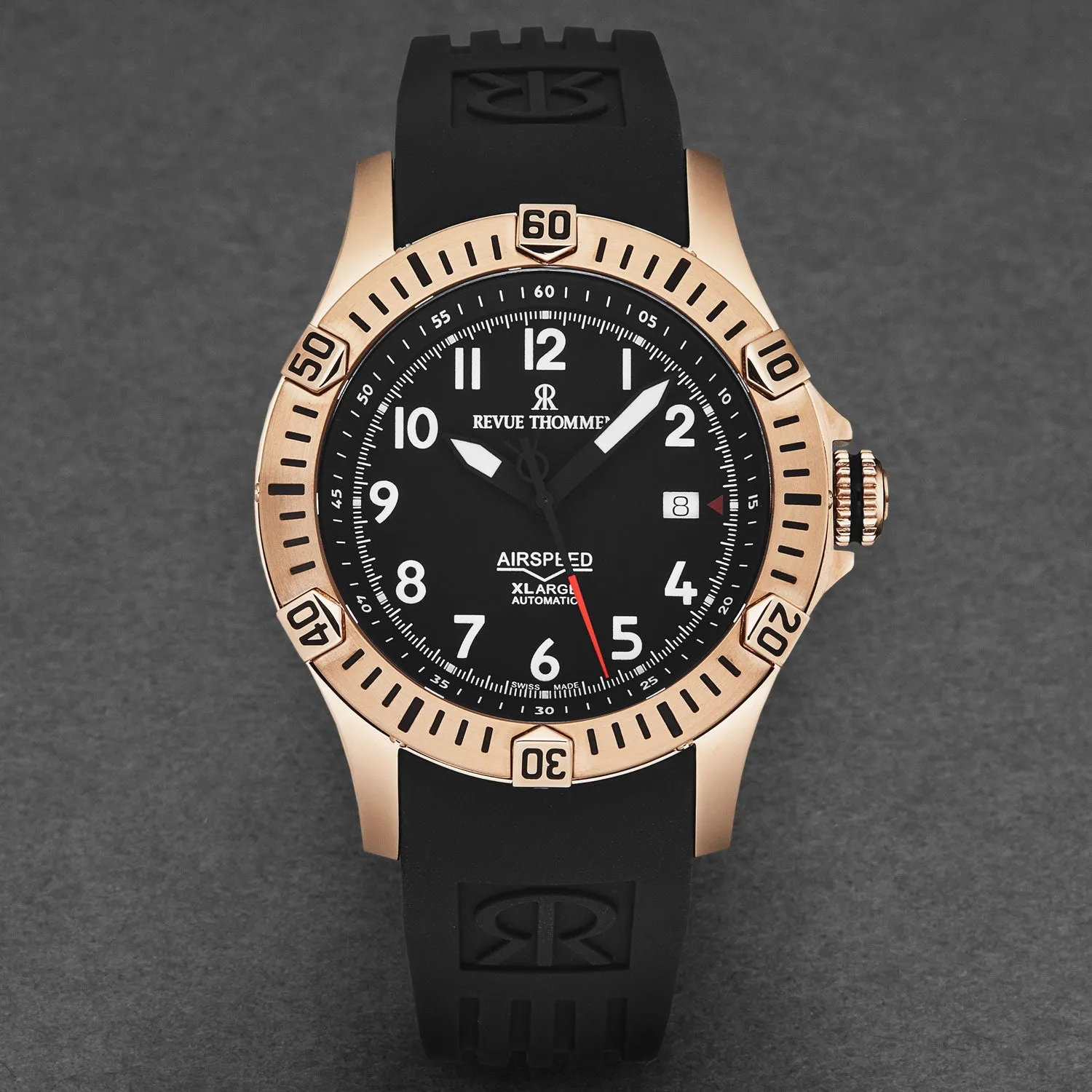 Revue Thommen Men's 'Air speed' Black Dial Black Rubber Strap Automatic Watch 16070.4767