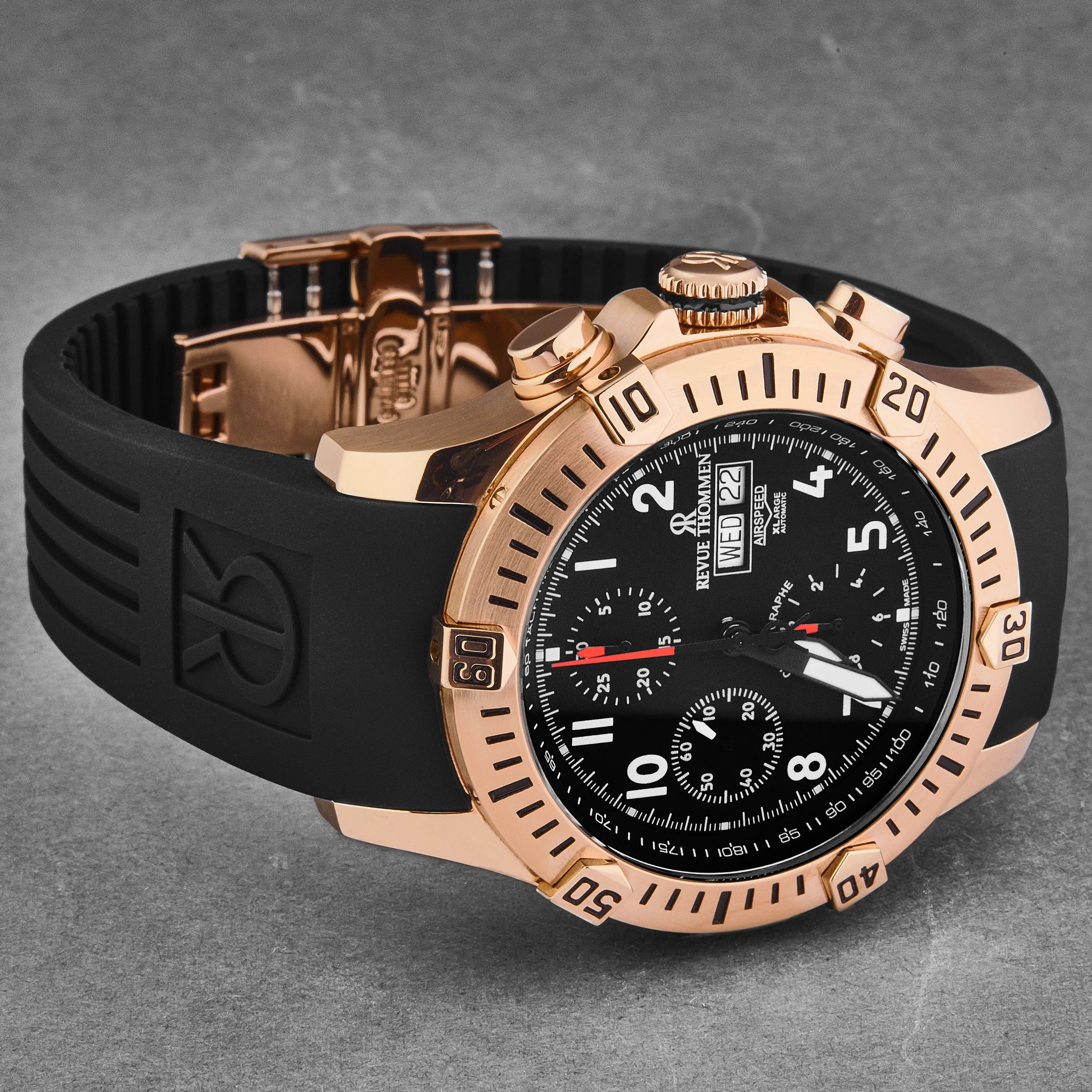 Revue Thommen Men's 'Air speed' Black Dial Black Rubber Strap Automatic Watch 16071.6767