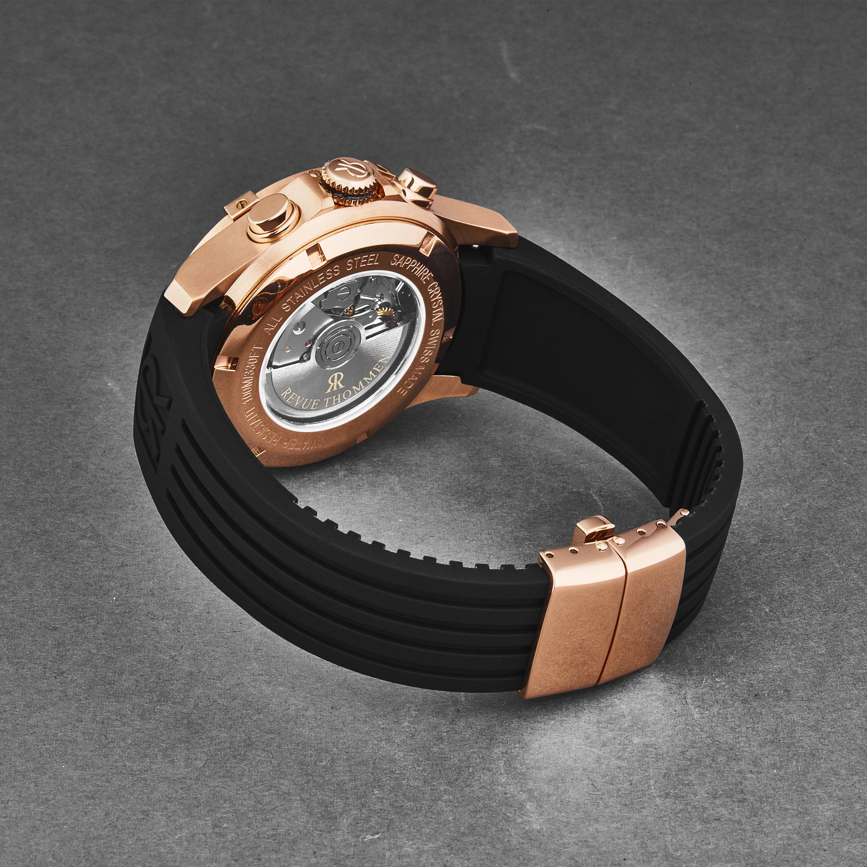 Revue Thommen Men's 'Air speed' Black Dial Black Rubber Strap Automatic Watch 16071.6767
