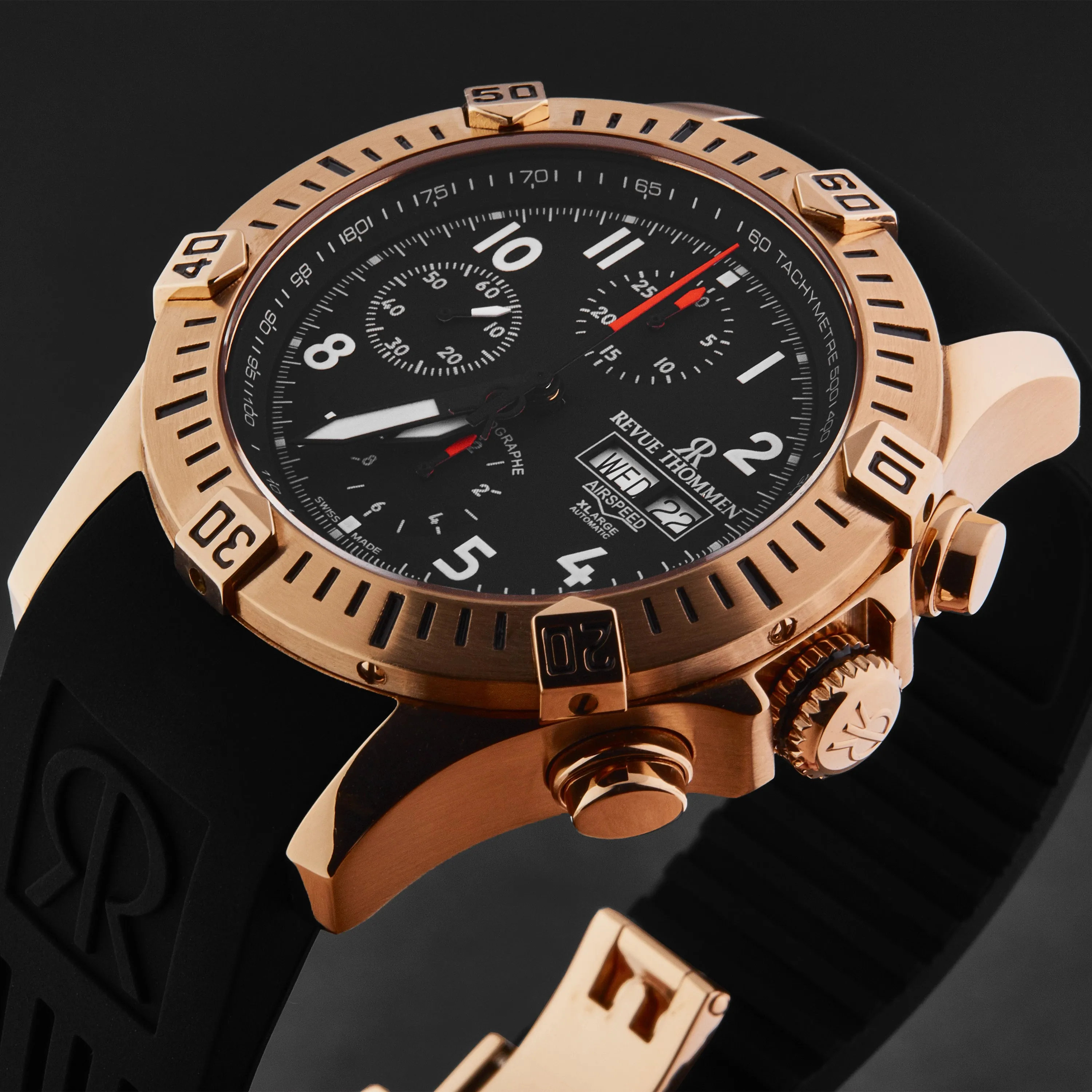 Revue Thommen Men's 'Air speed' Black Dial Black Rubber Strap Automatic Watch 16071.6767