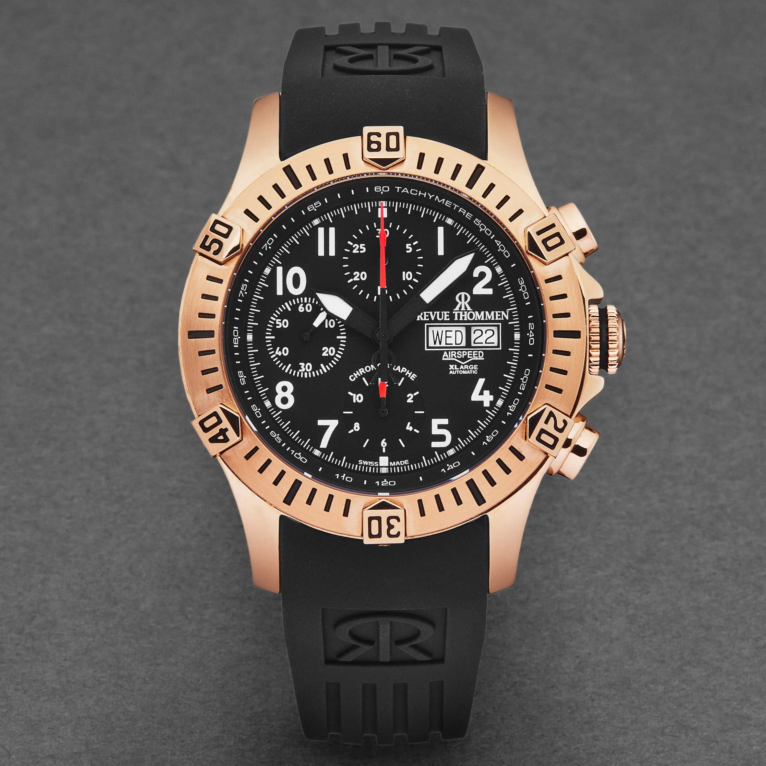 Revue Thommen Men's 'Air speed' Black Dial Black Rubber Strap Automatic Watch 16071.6767