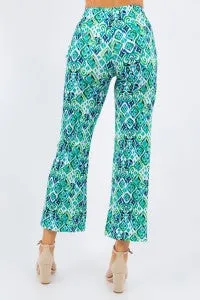 Ribbed Drawstring Print Ankle Pants