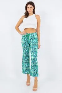 Ribbed Drawstring Print Ankle Pants