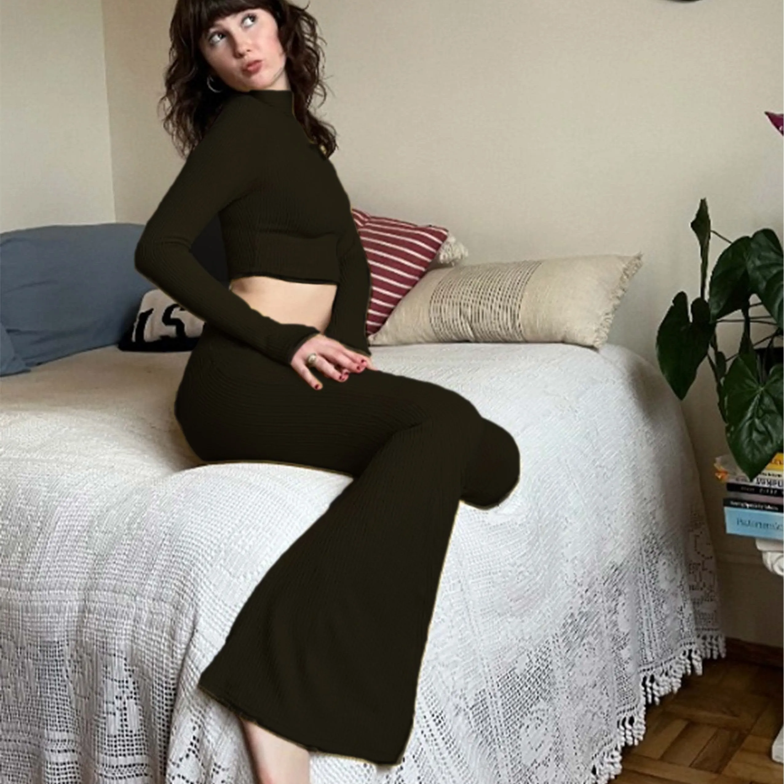 Ribbon Knit Mock Neck