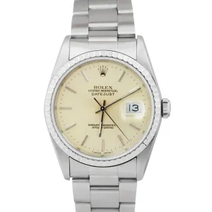 Rolex DateJust 36mm Silver PATINA Stainless Steel Engine Turned Watch 16220