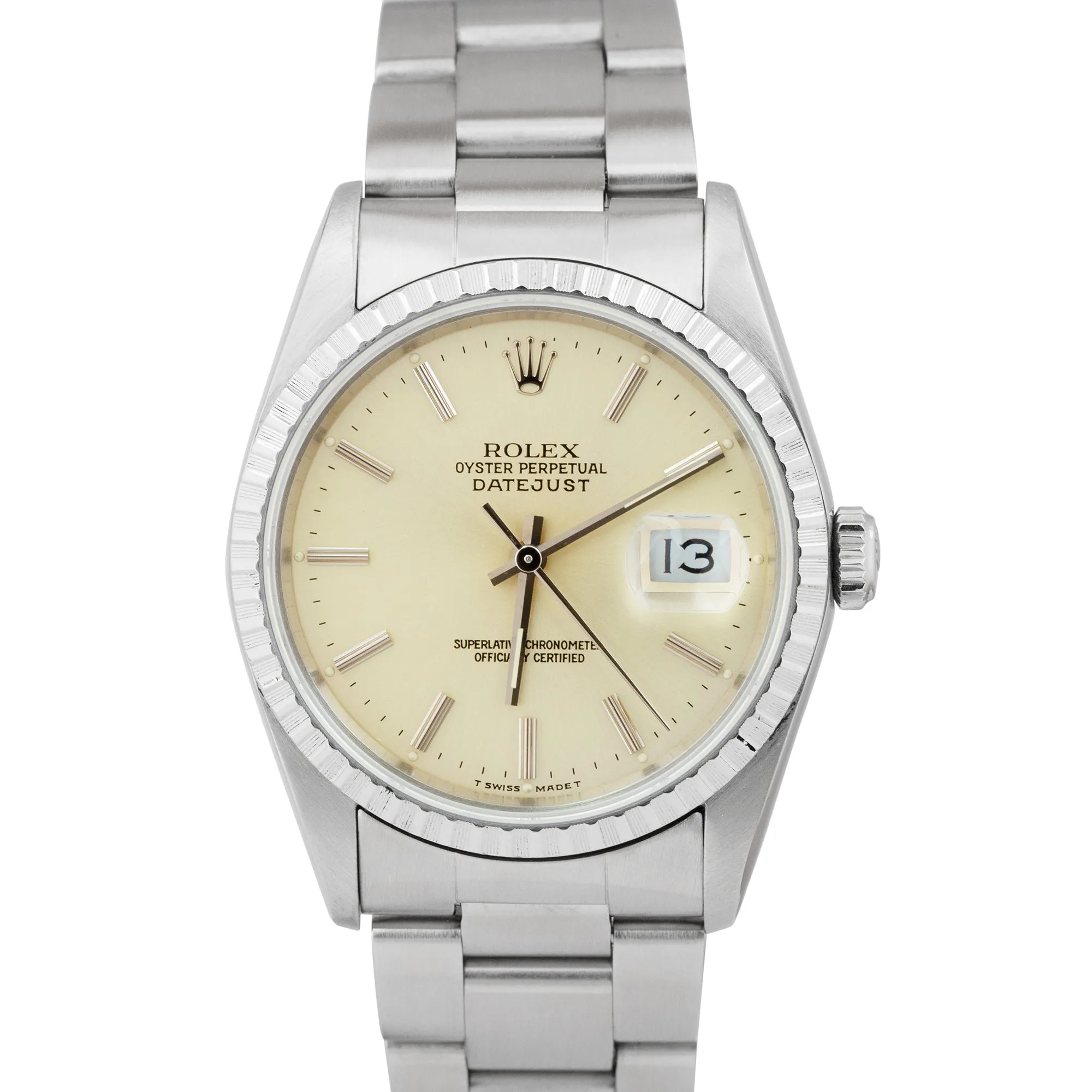 Rolex DateJust 36mm Silver PATINA Stainless Steel Engine Turned Watch 16220