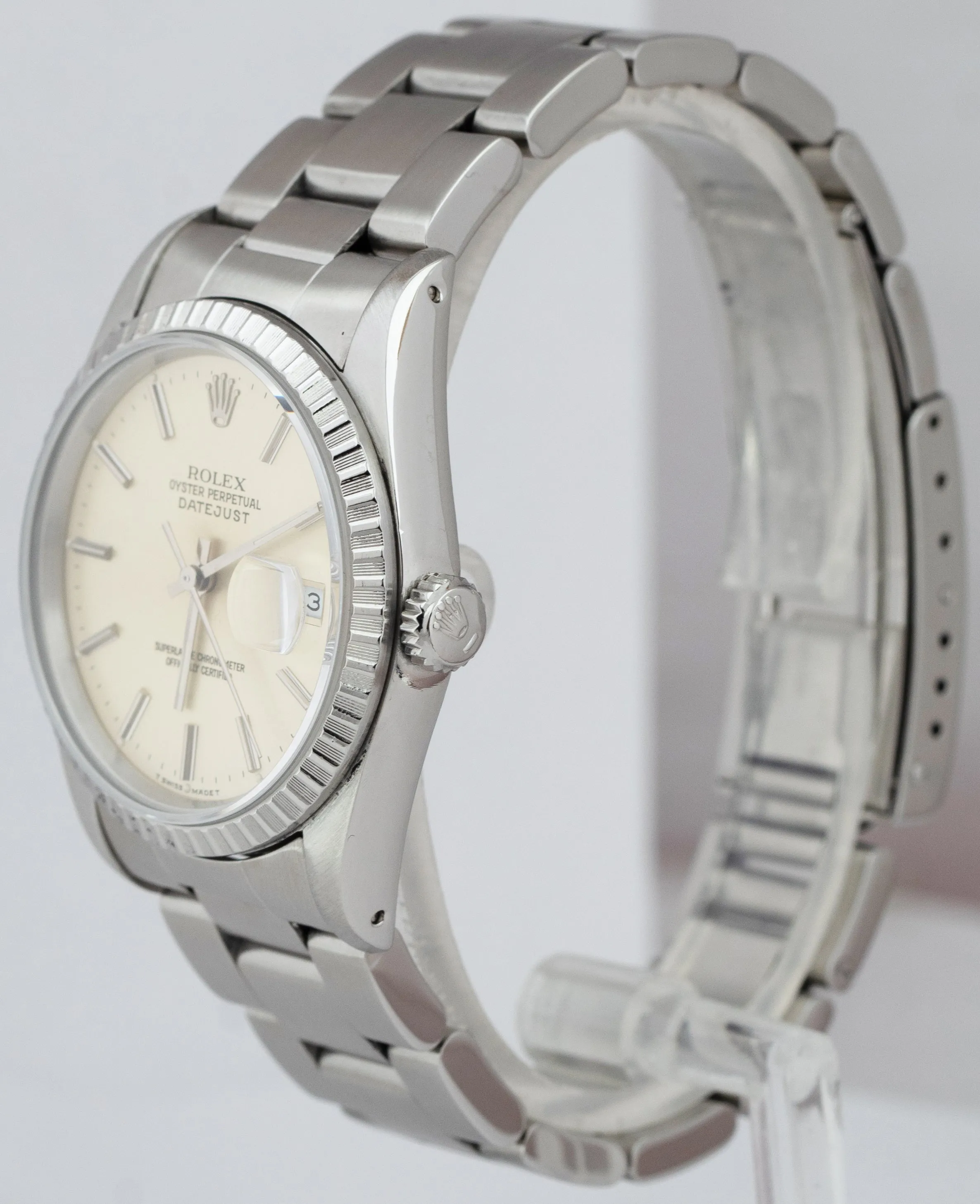 Rolex DateJust 36mm Silver PATINA Stainless Steel Engine Turned Watch 16220