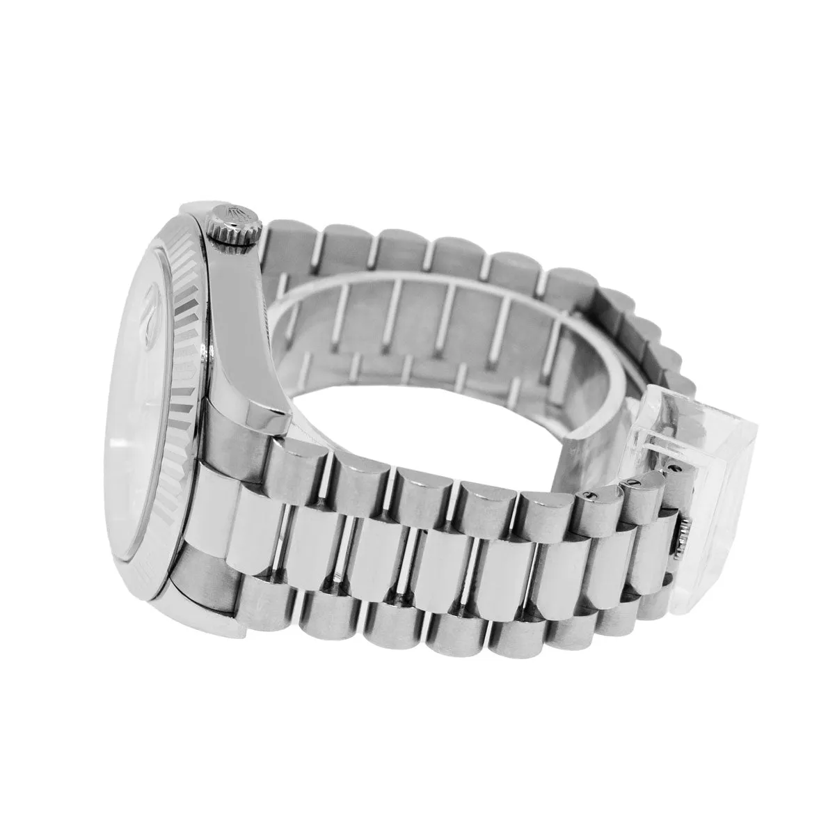 Rolex Day-Date II 41mm White Gold Silver Diamond Dial & Fluted Bezel 218239