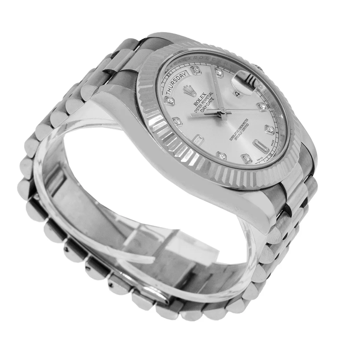 Rolex Day-Date II 41mm White Gold Silver Diamond Dial & Fluted Bezel 218239