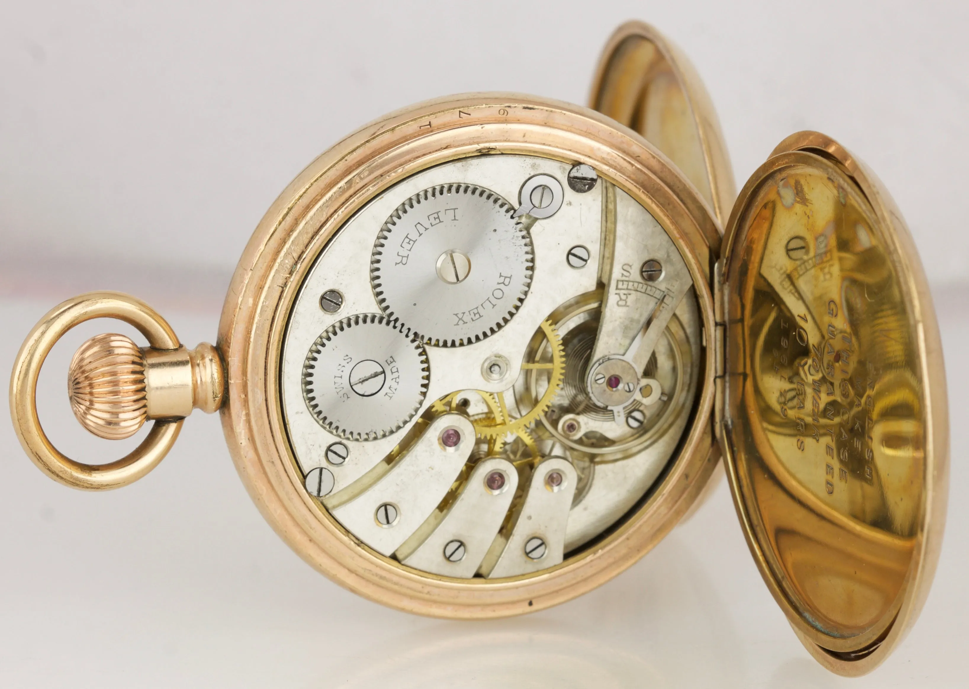 Rolex Lever 50mm Gold-Filled Antique Hunter Case White Mechanical Pocket Watch