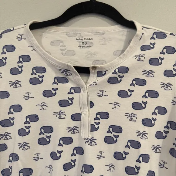 Roller Rabbit Moby Whale Pajamas Set Womens Blue White Pima Cotton PJs