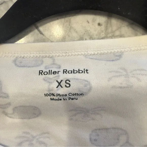 Roller Rabbit Moby Whale Pajamas Set Womens Blue White Pima Cotton PJs