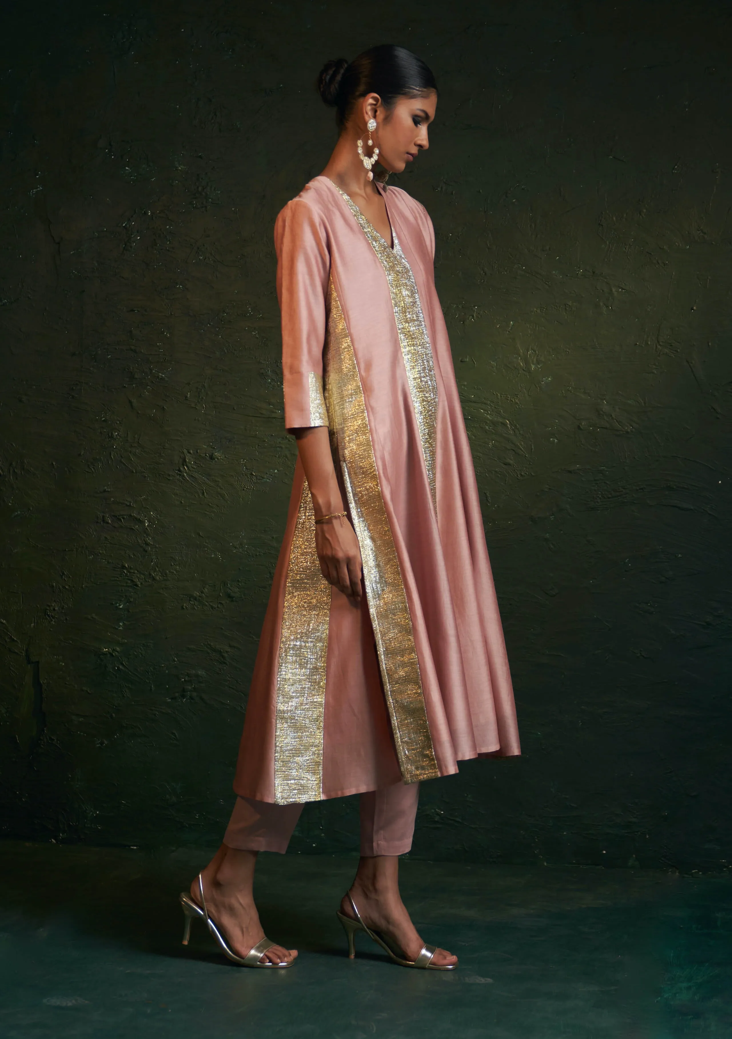 Rose pink chanderi kurta set