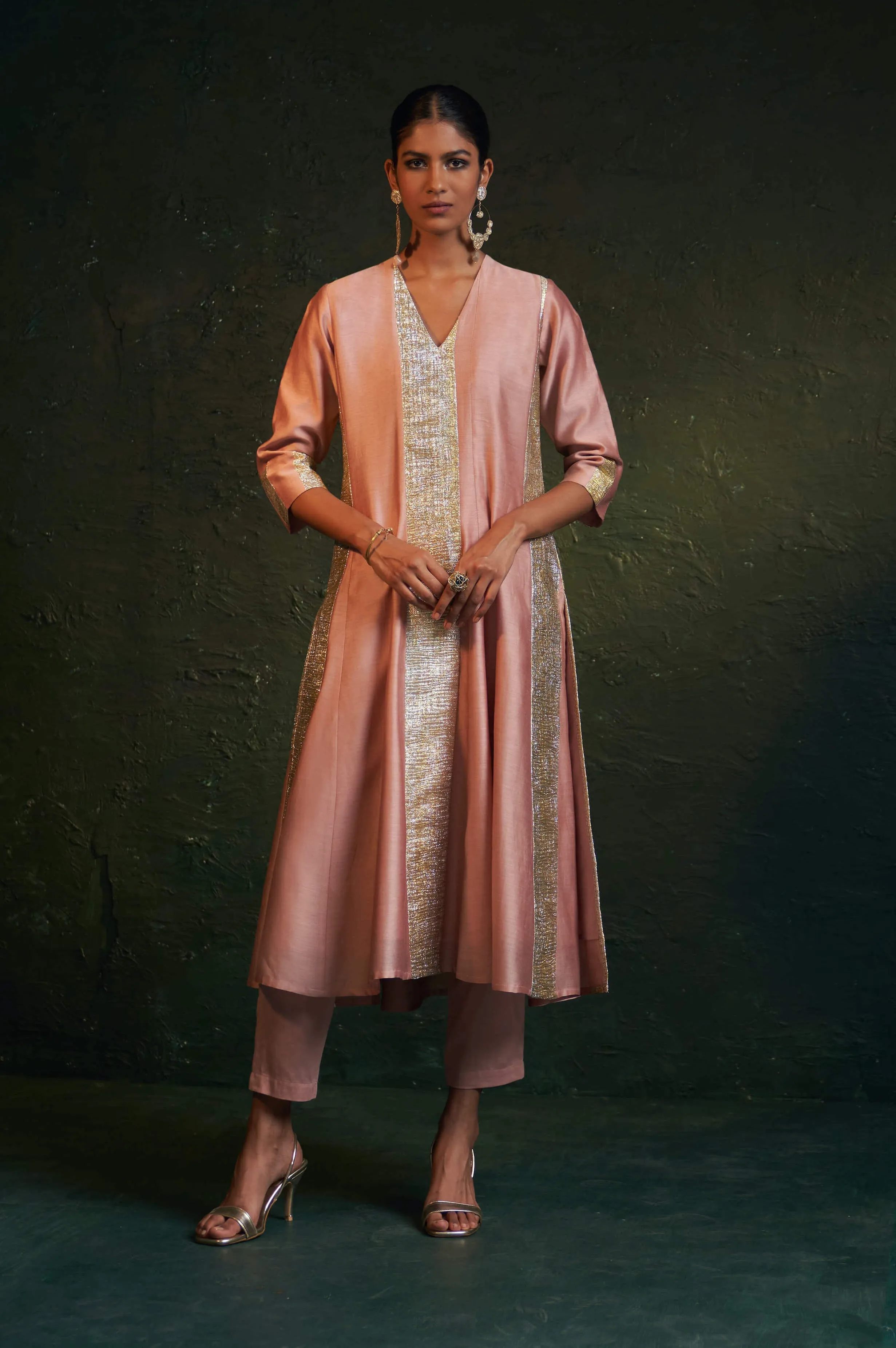 Rose pink chanderi kurta set