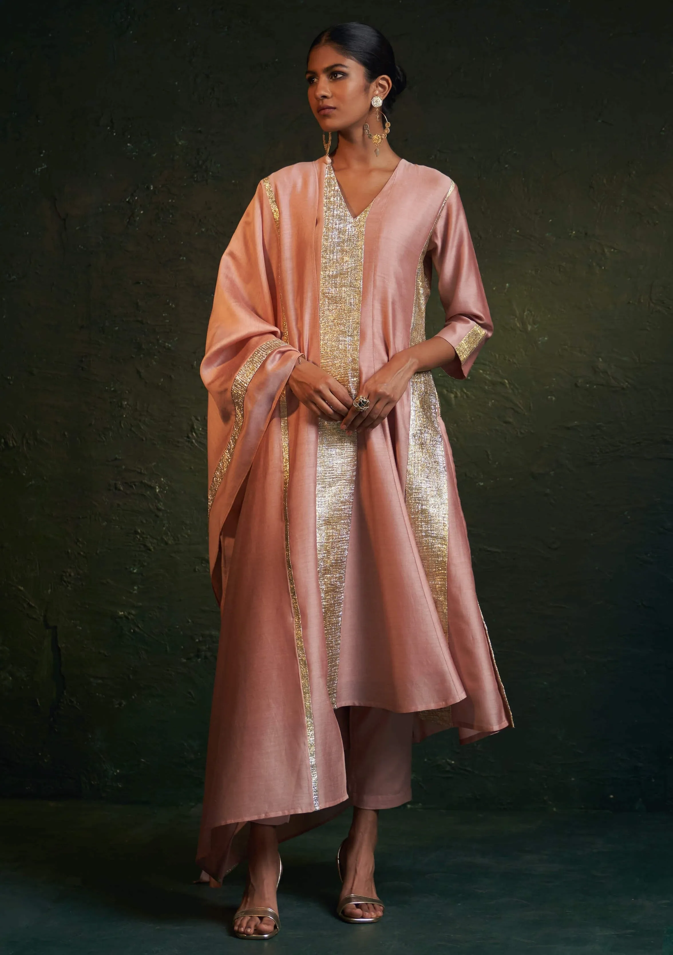 Rose pink chanderi kurta set